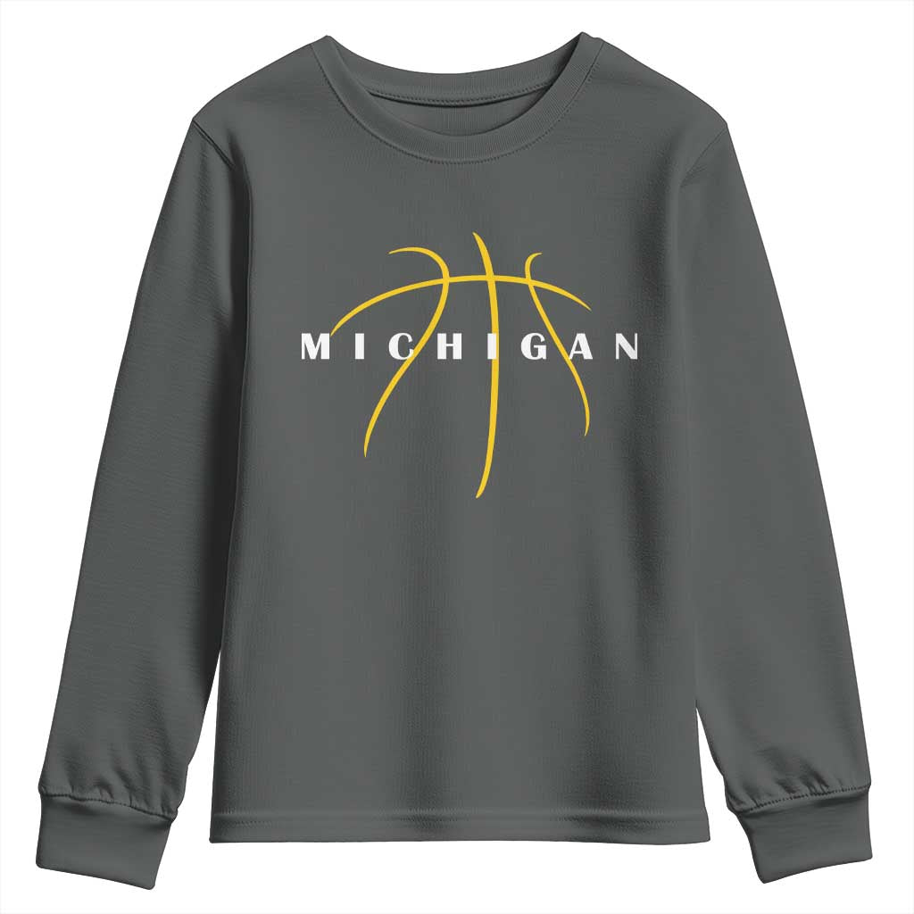 Michigan Fan Basketball Grooves Graphic MI State Youth Sweatshirt TS11 Dark Heather Print Your Wear