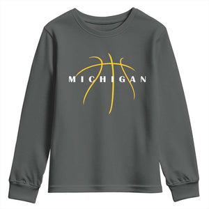 Michigan Fan Basketball Grooves Graphic MI State Youth Sweatshirt TS11 Dark Heather Print Your Wear