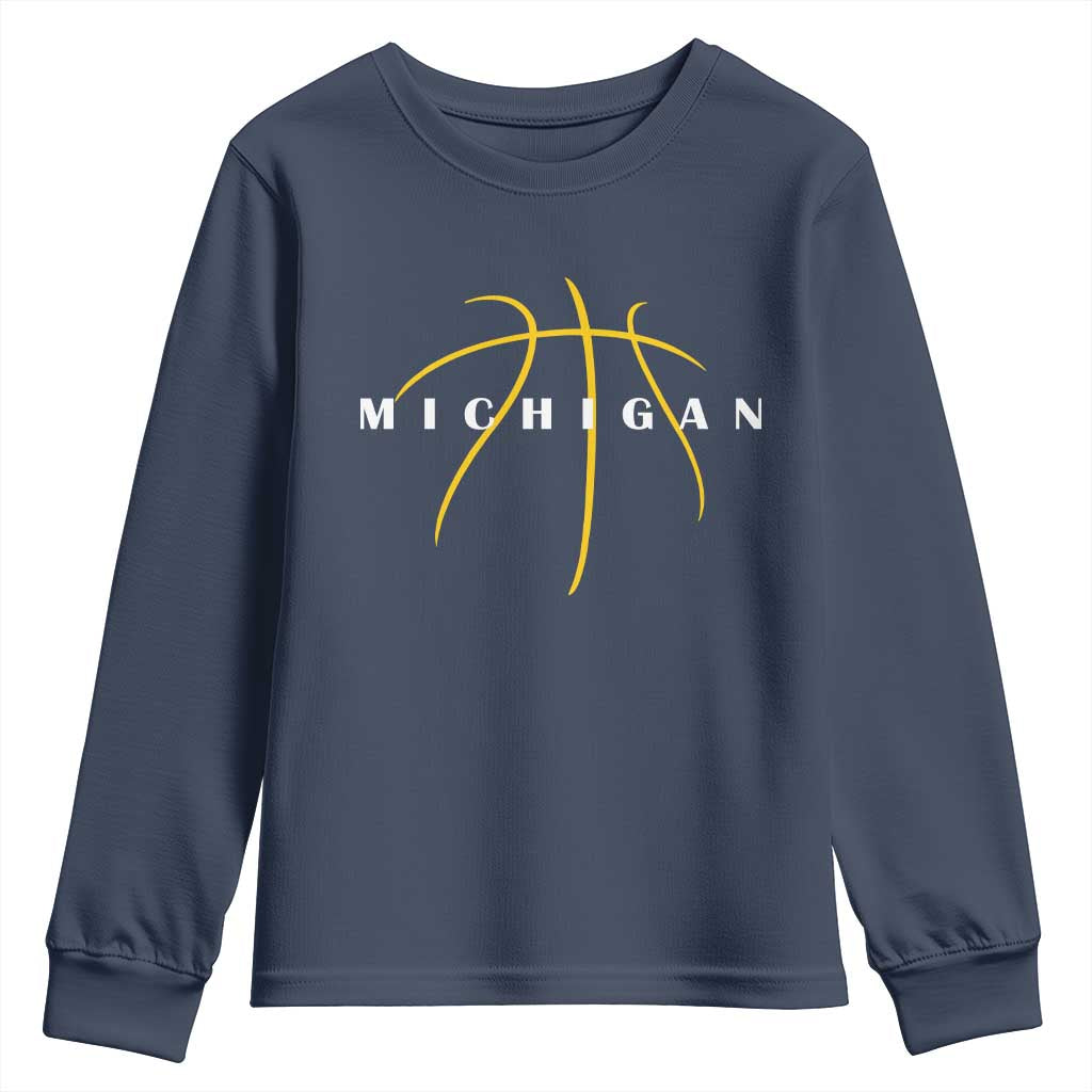 Michigan Fan Basketball Grooves Graphic MI State Youth Sweatshirt TS11 Navy Print Your Wear