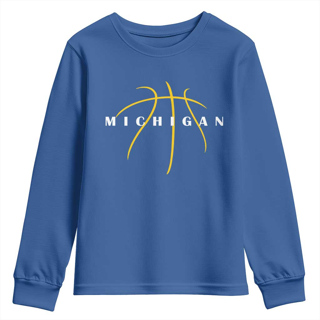 Michigan Fan Basketball Grooves Graphic MI State Youth Sweatshirt TS11 Royal Blue Print Your Wear