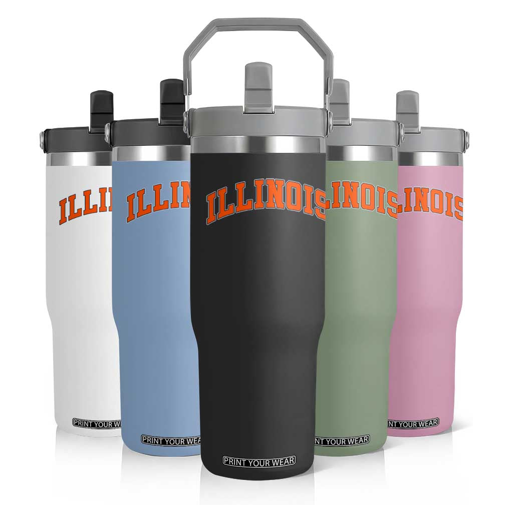 Illinois Sports Fan Flip Straw Tumbler Vintage Orange Blue Throwback Text IL State TS11 Print Your Wear