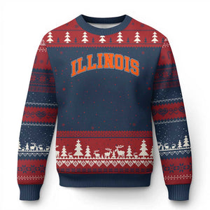 Illinois Sports Fan Ugly Christmas Sweater Vintage Orange Blue Throwback Text IL State TS11 Navy Red Print Your Wear