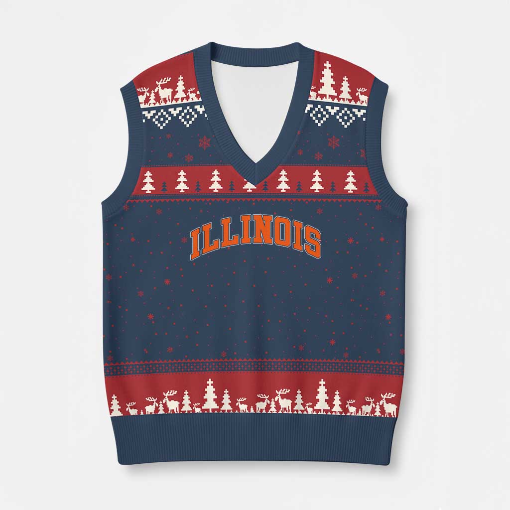 Illinois Sports Fan V-Neck Knit Sweater Vest Vintage Orange Blue Throwback Text IL State TS11 Navy Red Print Your Wear