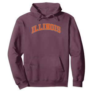 Illinois Sports Fan Hoodie Vintage Orange Blue Throwback Text IL State TS11 Maroon Print Your Wear