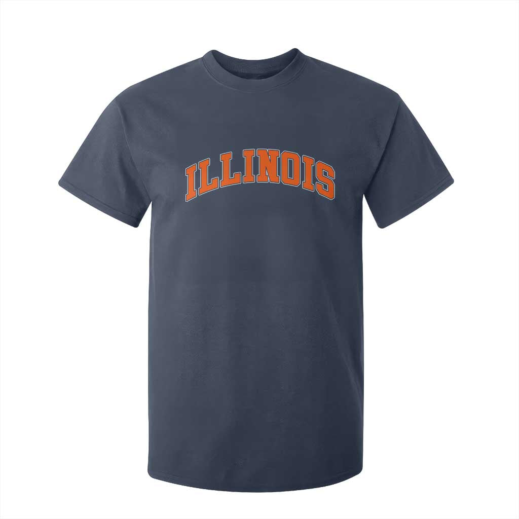 Illinois Sports Fan T Shirt For Kid Vintage Orange Blue Throwback Text IL State TS11 Navy Print Your Wear