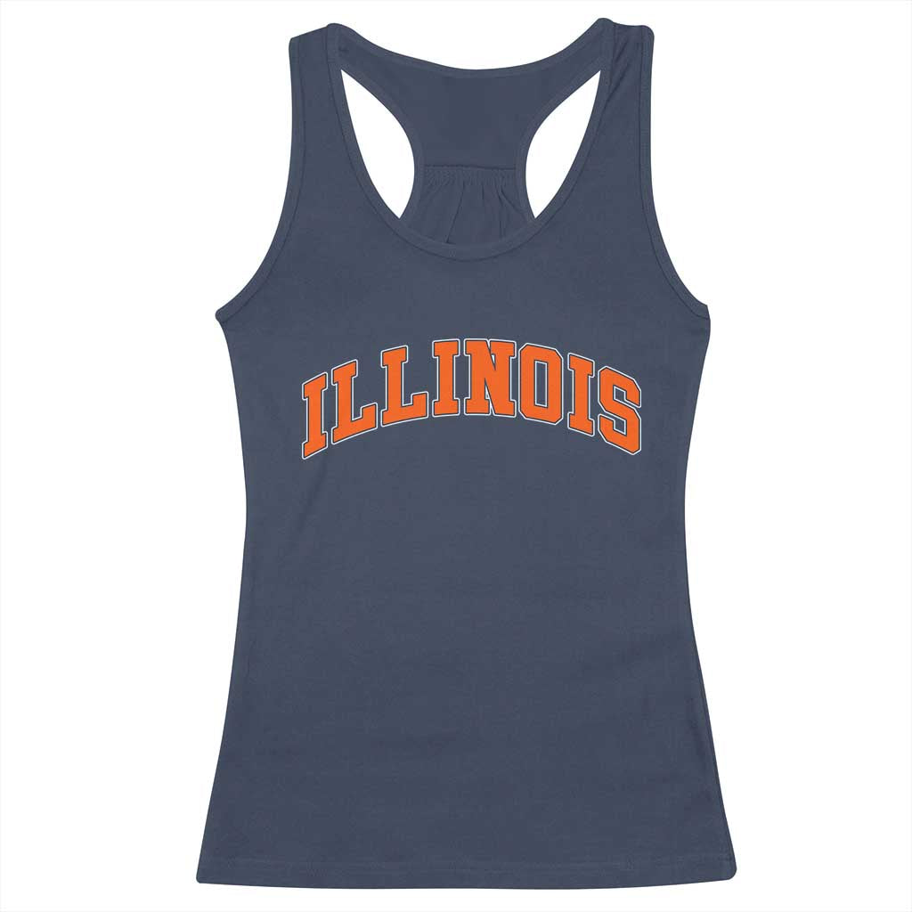 Illinois Sports Fan Racerback Tank Top Vintage Orange Blue Throwback Text IL State TS11 Navy Print Your Wear