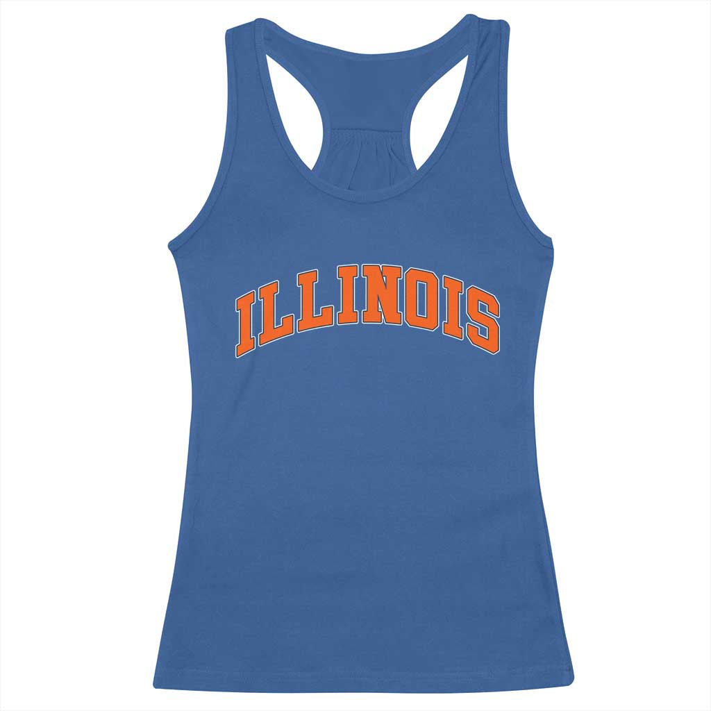 Illinois Sports Fan Racerback Tank Top Vintage Orange Blue Throwback Text IL State TS11 Royal Blue Print Your Wear