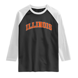 Illinois Sports Fan Raglan Shirt Vintage Orange Blue Throwback Text IL State TS11 Black White Print Your Wear