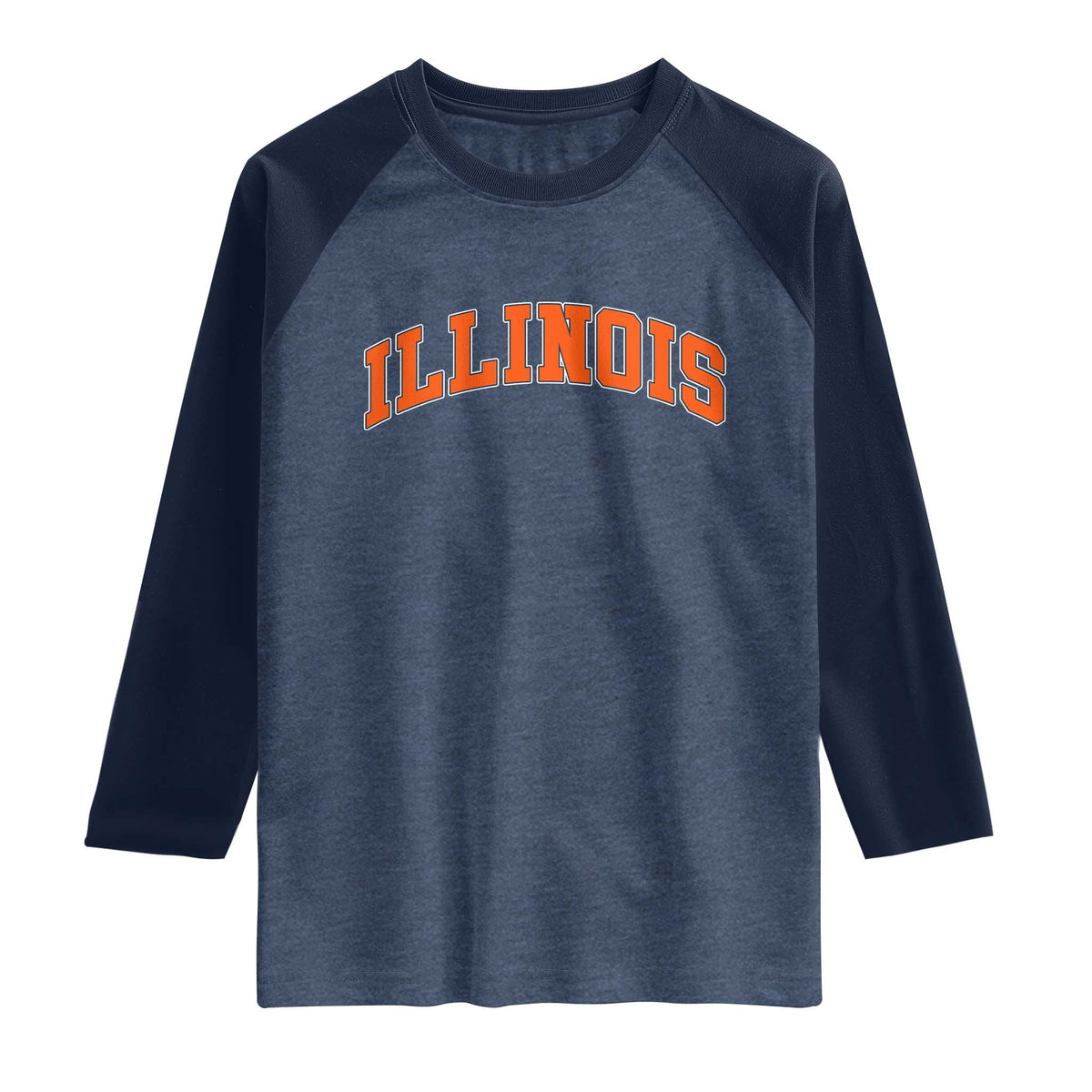 Illinois Sports Fan Raglan Shirt Vintage Orange Blue Throwback Text IL State TS11 Heather Denim Navy Print Your Wear