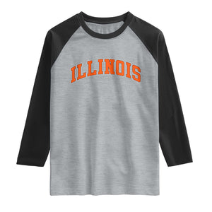 Illinois Sports Fan Raglan Shirt Vintage Orange Blue Throwback Text IL State TS11 Heather Gray Black Print Your Wear