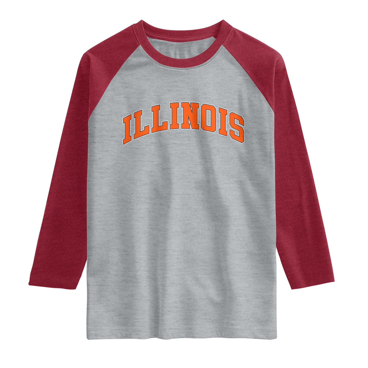 Illinois Sports Fan Raglan Shirt Vintage Orange Blue Throwback Text IL State TS11 Heather Gray Heather Red Print Your Wear