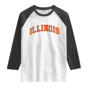Illinois Sports Fan Raglan Shirt Vintage Orange Blue Throwback Text IL State TS11 White Heather Charcoal Print Your Wear