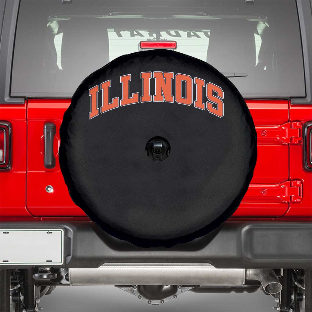 Illinois Sports Fan Spare Tire Cover Vintage Orange Blue Throwback Text IL State TS11 Black Print Your Wear