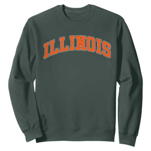 Illinois Sports Fan Sweatshirt Vintage Orange Blue Throwback Text IL State TS11 Dark Forest Green Print Your Wear