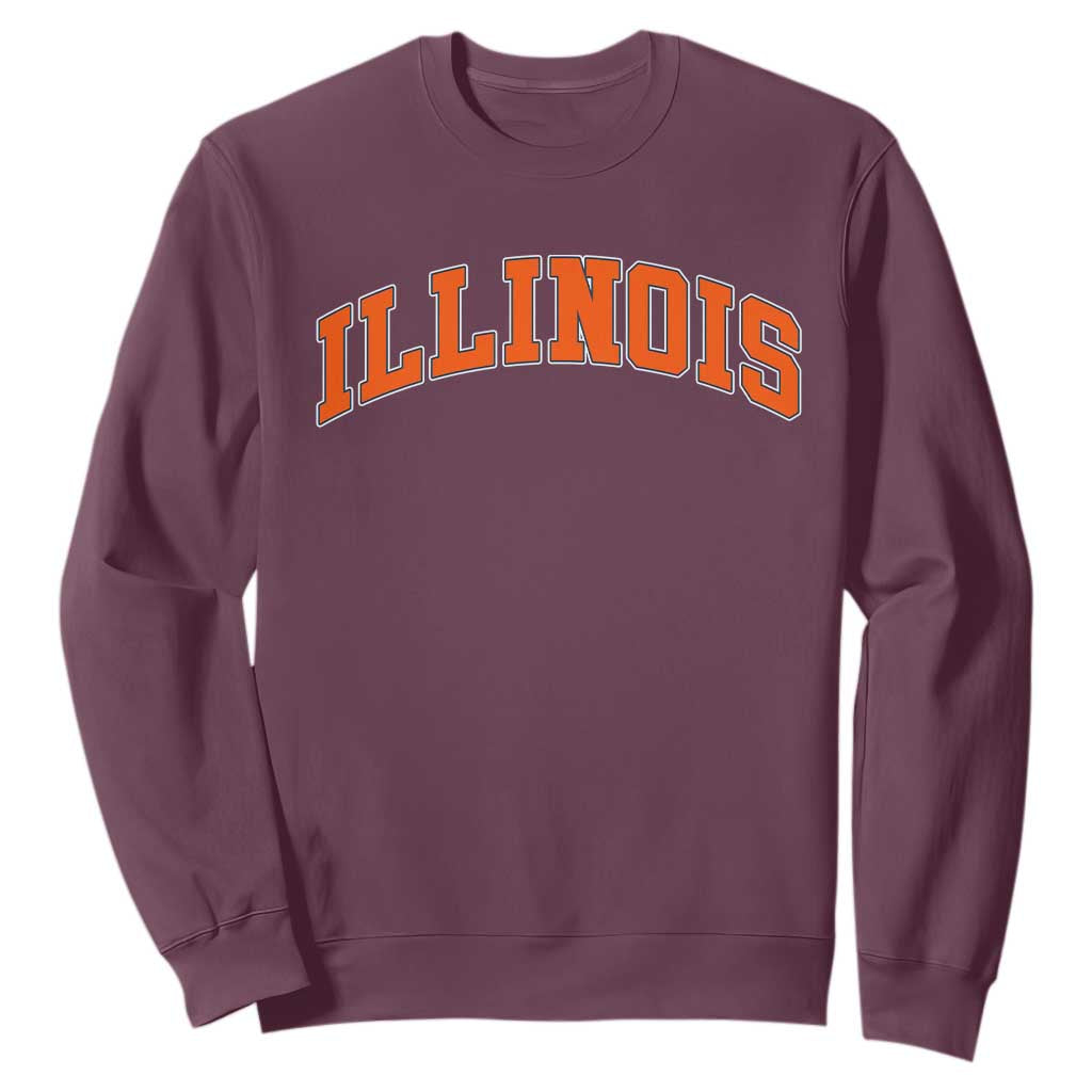 Illinois Sports Fan Sweatshirt Vintage Orange Blue Throwback Text IL State TS11 Maroon Print Your Wear