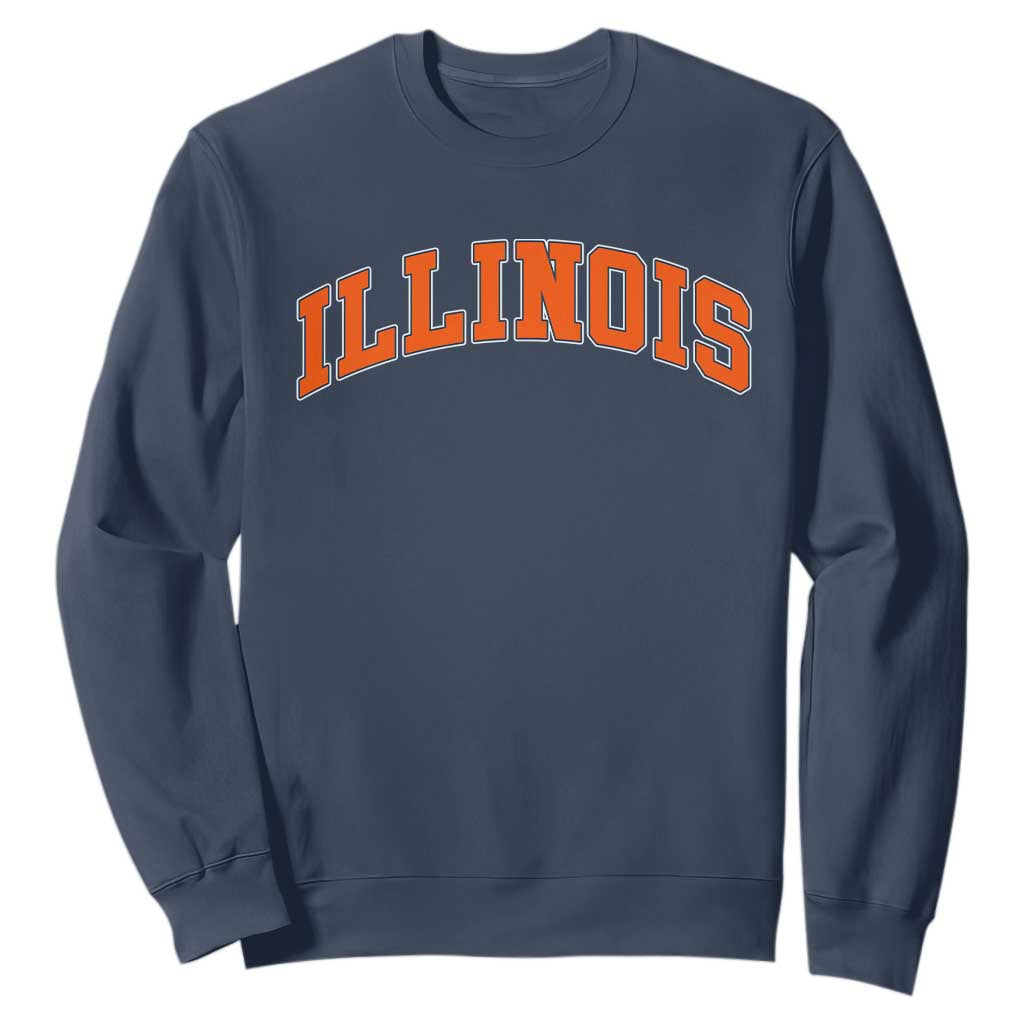 Illinois Sports Fan Sweatshirt Vintage Orange Blue Throwback Text IL State TS11 Navy Print Your Wear