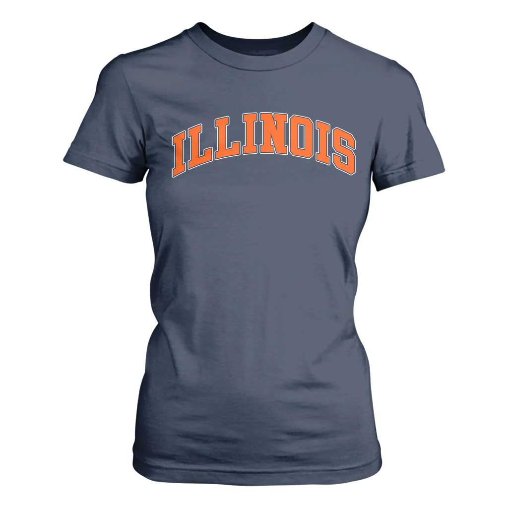 Illinois Sports Fan T Shirt For Women Vintage Orange Blue Throwback Text IL State TS11 Navy Print Your Wear