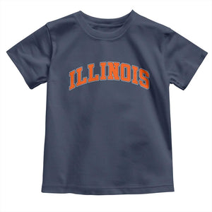 Illinois Sports Fan Toddler T Shirt Vintage Orange Blue Throwback Text IL State TS11 Navy Print Your Wear