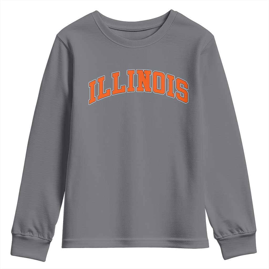 Illinois Sports Fan Youth Sweatshirt Vintage Orange Blue Throwback Text IL State TS11 Charcoal Print Your Wear
