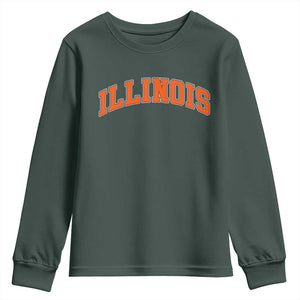 Illinois Sports Fan Youth Sweatshirt Vintage Orange Blue Throwback Text IL State TS11 Dark Forest Green Print Your Wear