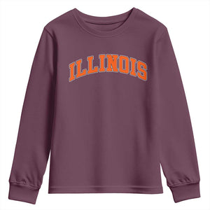 Illinois Sports Fan Youth Sweatshirt Vintage Orange Blue Throwback Text IL State TS11 Maroon Print Your Wear