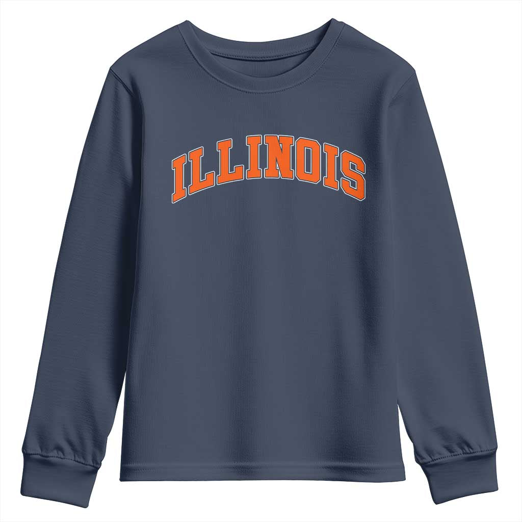 Illinois Sports Fan Youth Sweatshirt Vintage Orange Blue Throwback Text IL State TS11 Navy Print Your Wear