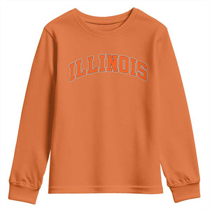 Illinois Sports Fan Youth Sweatshirt Vintage Orange Blue Throwback Text IL State TS11 Orange Print Your Wear