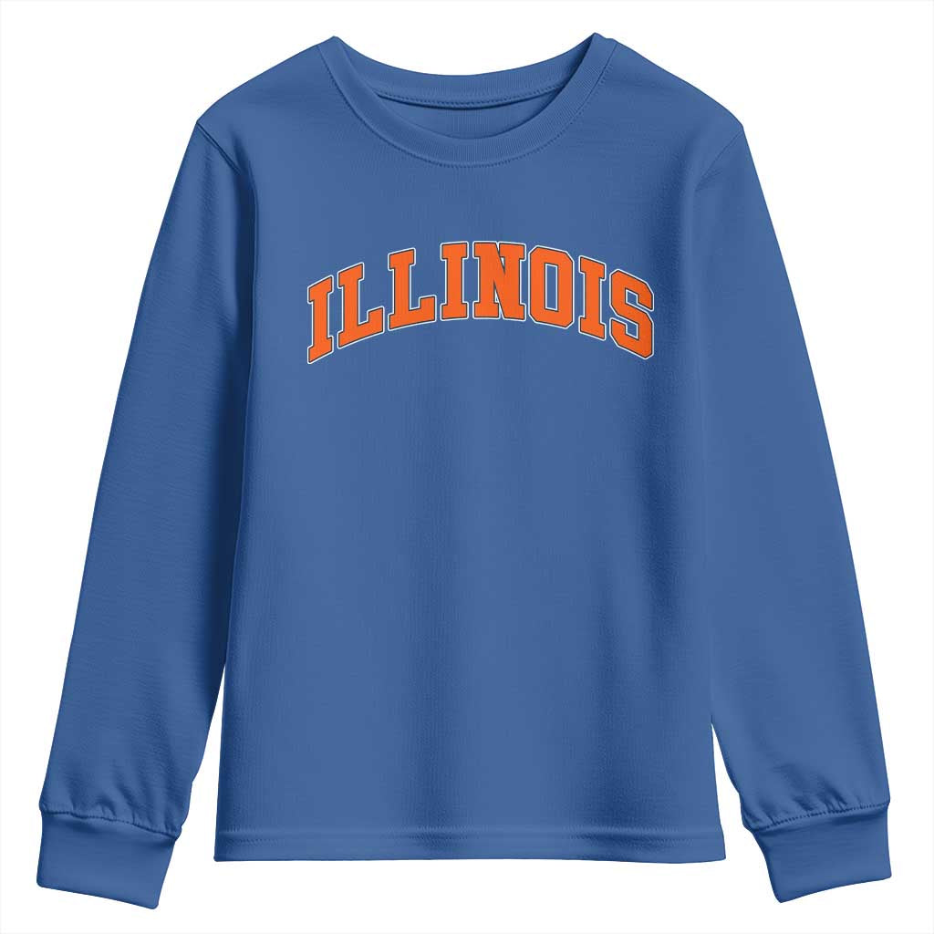Illinois Sports Fan Youth Sweatshirt Vintage Orange Blue Throwback Text IL State TS11 Royal Blue Print Your Wear