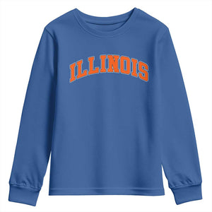 Illinois Sports Fan Youth Sweatshirt Vintage Orange Blue Throwback Text IL State TS11 Royal Blue Print Your Wear