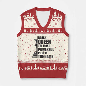 Chess Lover V-Neck Knit Sweater Vest Black Queen The Most Powerful Piece In The Game Checkmate