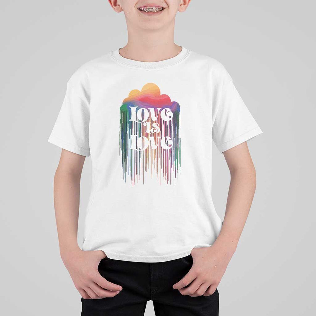 LGBTQ T Shirt For Kid Love Is Love Pride Rainbow Cloud Rain Flag TS11 White Print Your Wear