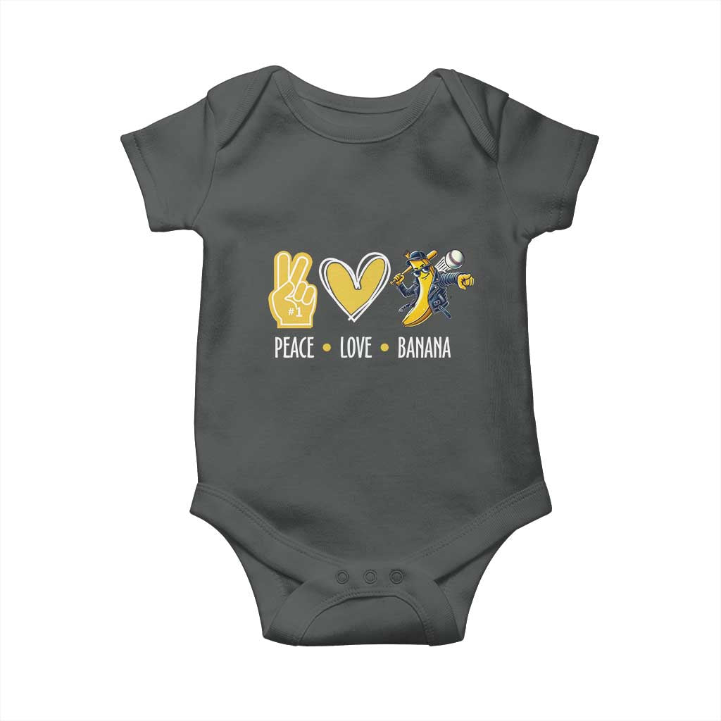 Funny Peace Love Banana Baby Onesie Cute Banana Peace Sign Heart TS11 Dark Heather Print Your Wear
