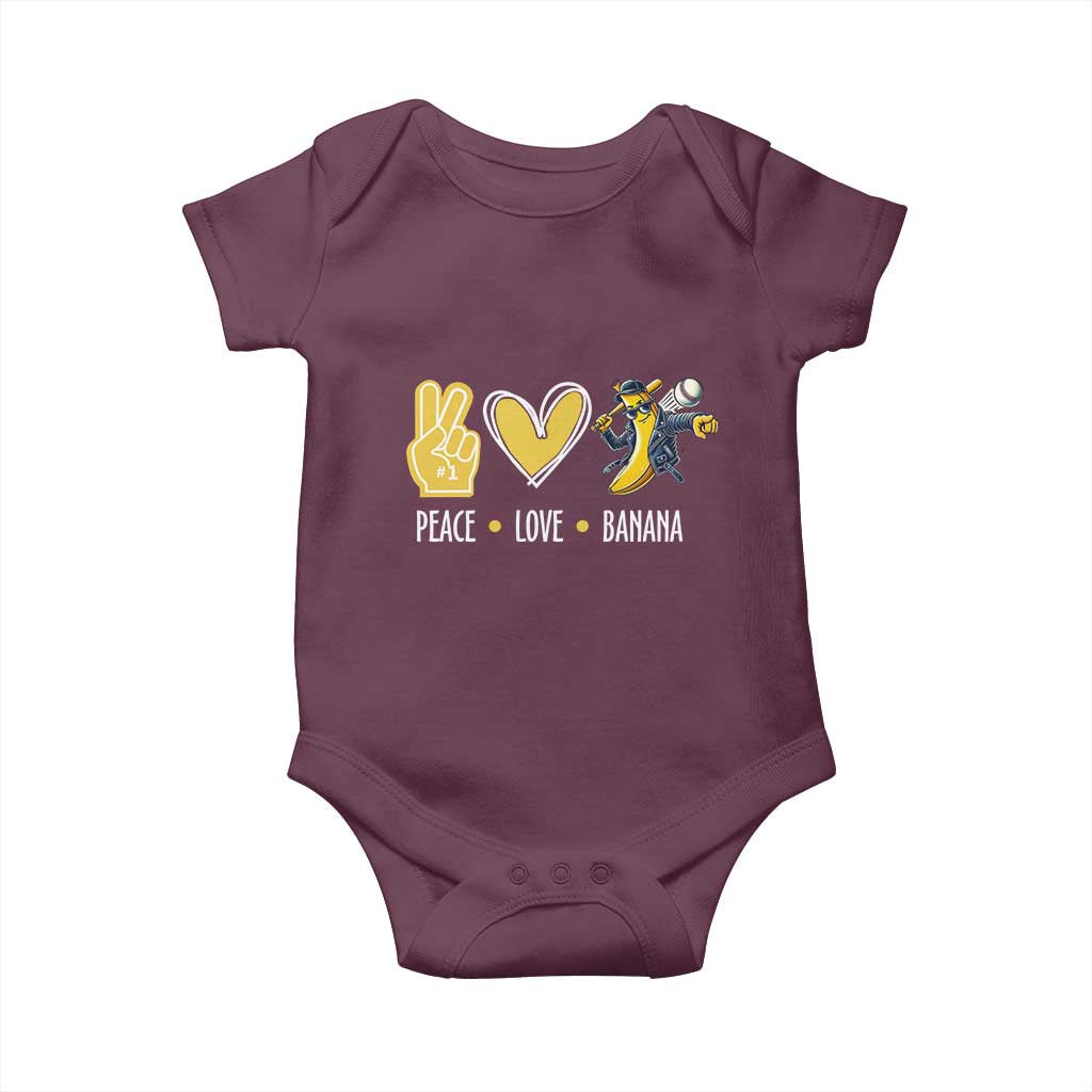 Funny Peace Love Banana Baby Onesie Cute Banana Peace Sign Heart TS11 Maroon Print Your Wear