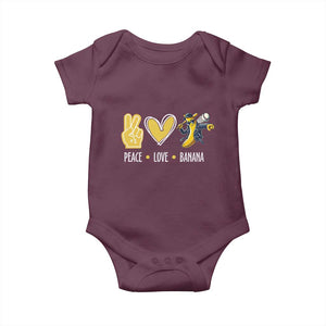 Funny Peace Love Banana Baby Onesie Cute Banana Peace Sign Heart TS11 Maroon Print Your Wear
