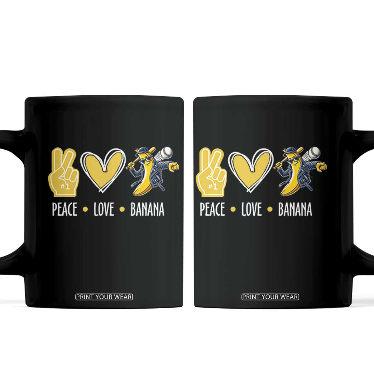 Funny Peace Love Banana Coffee Mug Cute Banana Peace Sign Heart TS11 Black Print Your Wear