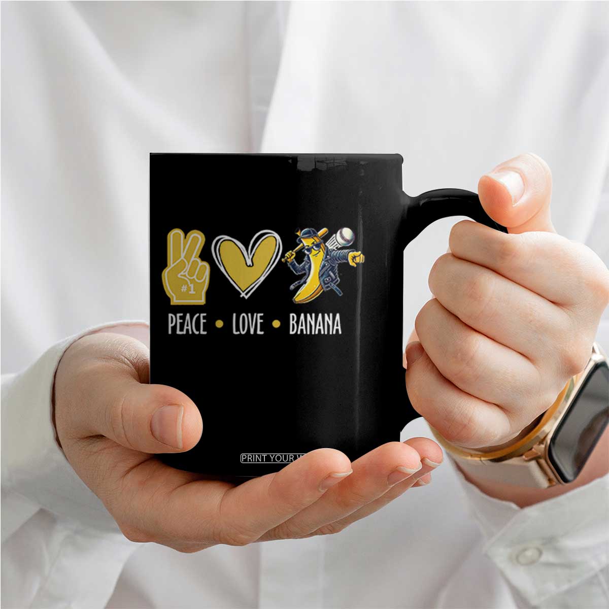Funny Peace Love Banana Coffee Mug Cute Banana Peace Sign Heart TS11 Print Your Wear