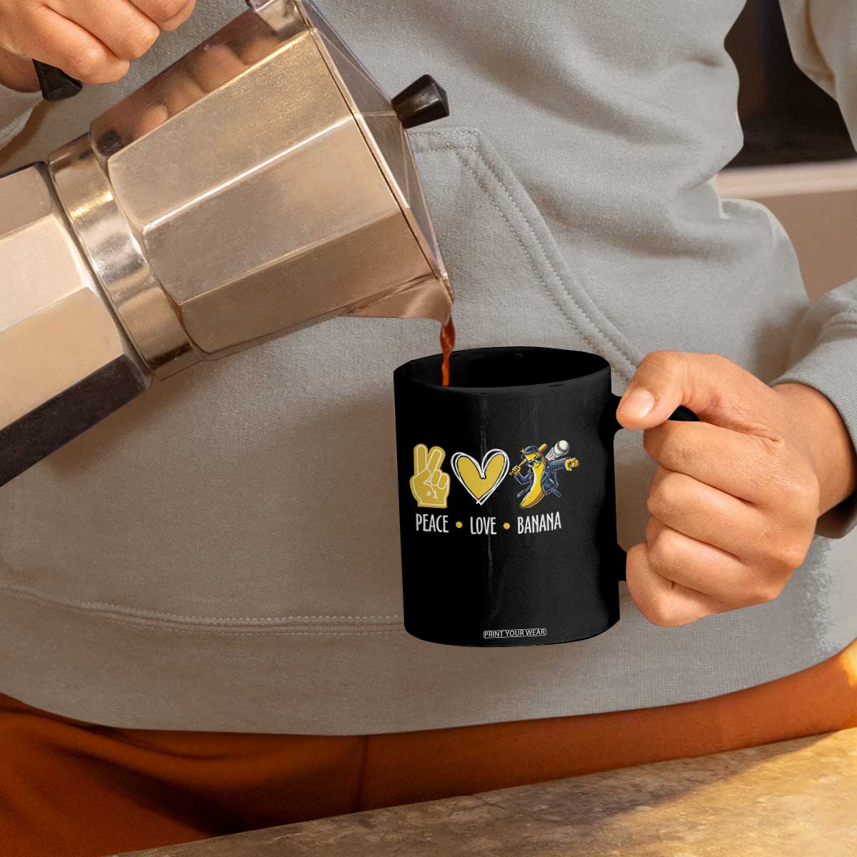 Funny Peace Love Banana Coffee Mug Cute Banana Peace Sign Heart TS11 Print Your Wear