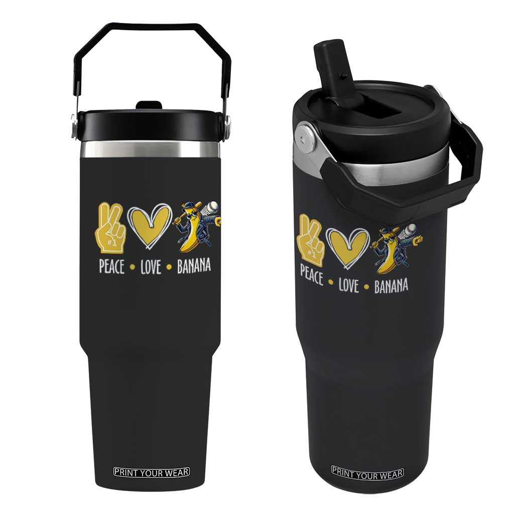 Funny Peace Love Banana Flip Straw Tumbler Cute Banana Peace Sign Heart TS11 One Size: 30 oz Black Print Your Wear