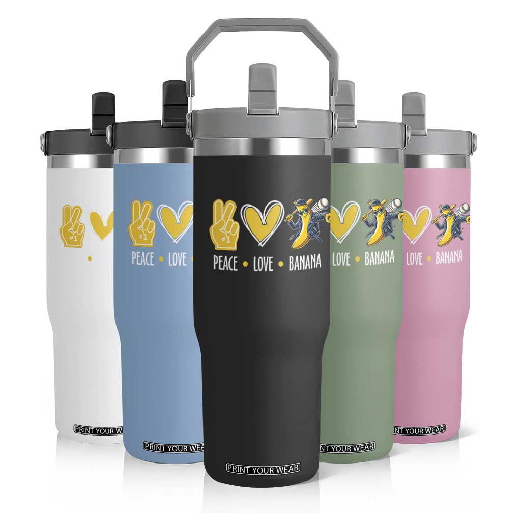 Funny Peace Love Banana Flip Straw Tumbler Cute Banana Peace Sign Heart TS11 Print Your Wear