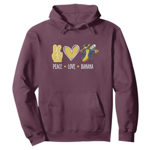 Funny Peace Love Banana Hoodie Cute Banana Peace Sign Heart TS11 Maroon Print Your Wear