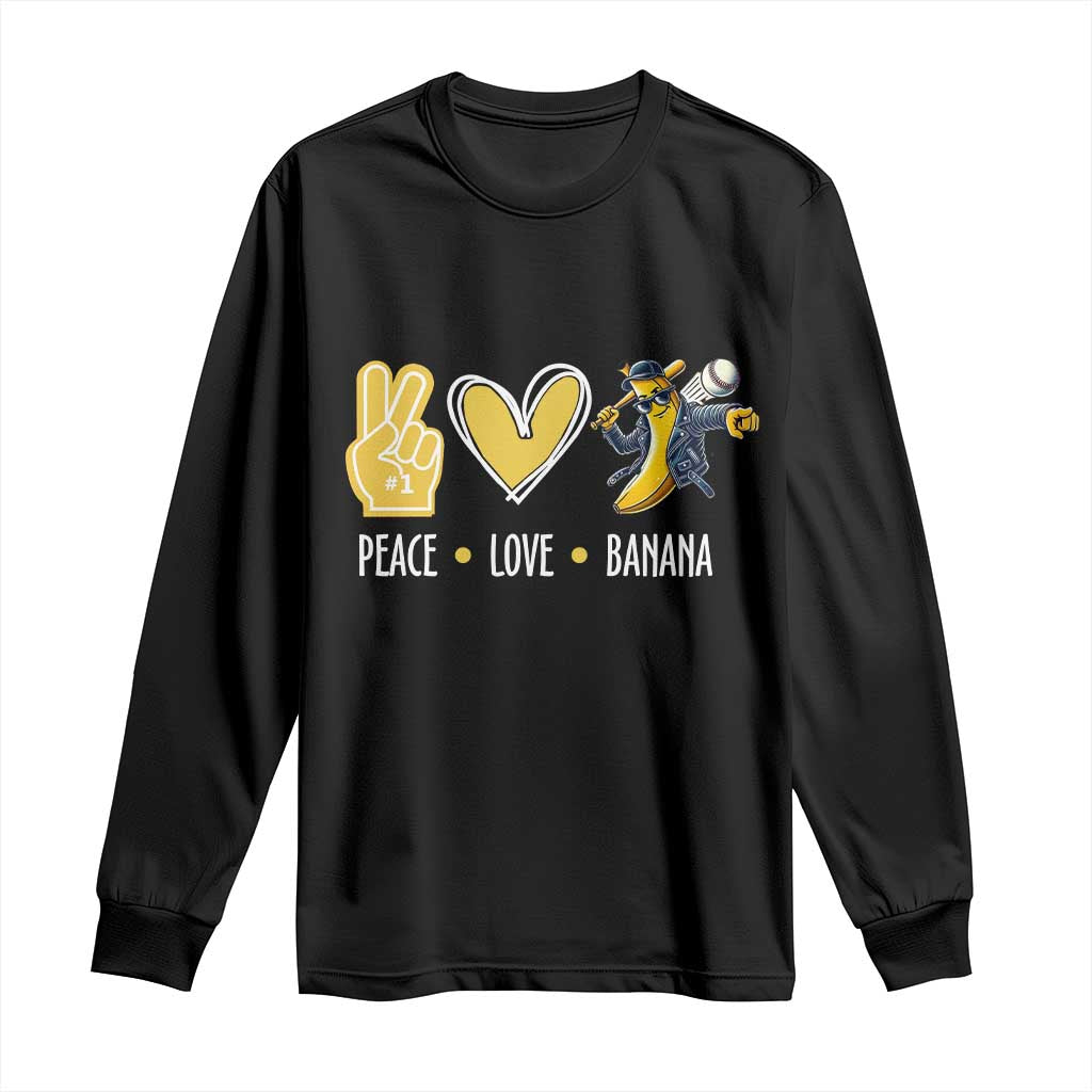 Funny Peace Love Banana Long Sleeve Shirt Cute Banana Peace Sign Heart TS11 Black Print Your Wear