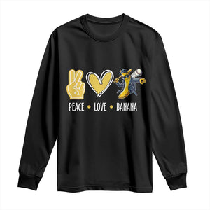Funny Peace Love Banana Long Sleeve Shirt Cute Banana Peace Sign Heart TS11 Black Print Your Wear