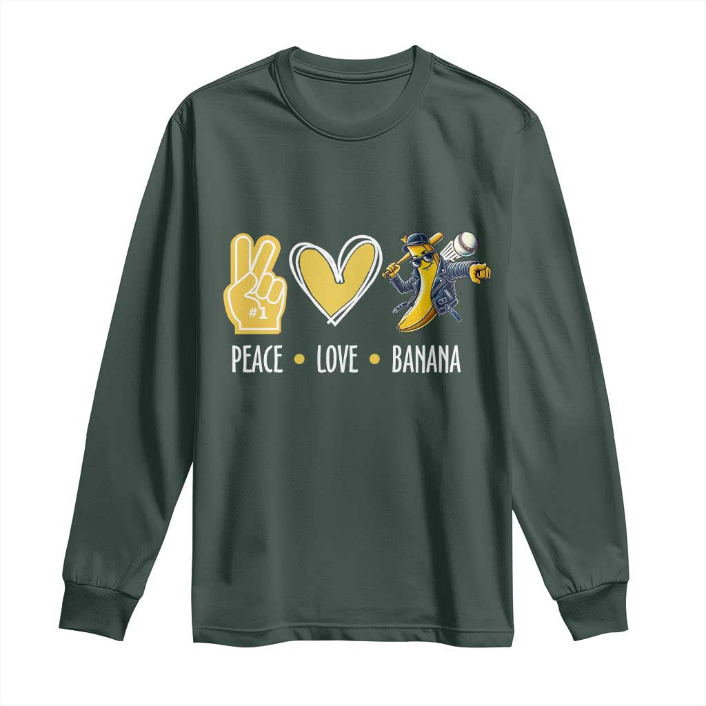 Funny Peace Love Banana Long Sleeve Shirt Cute Banana Peace Sign Heart TS11 Dark Forest Green Print Your Wear