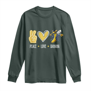 Funny Peace Love Banana Long Sleeve Shirt Cute Banana Peace Sign Heart TS11 Dark Forest Green Print Your Wear
