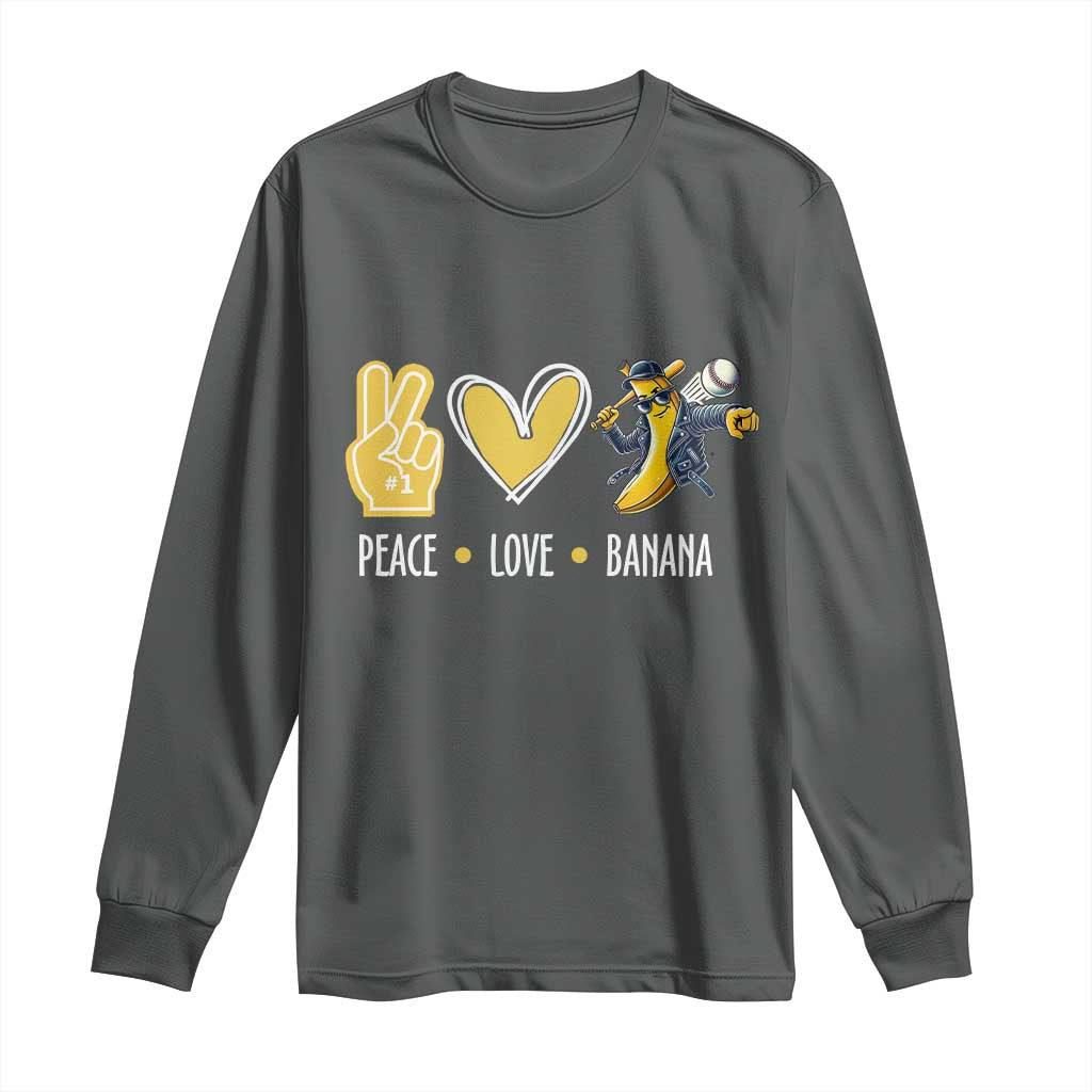 Funny Peace Love Banana Long Sleeve Shirt Cute Banana Peace Sign Heart TS11 Dark Heather Print Your Wear