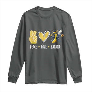 Funny Peace Love Banana Long Sleeve Shirt Cute Banana Peace Sign Heart TS11 Dark Heather Print Your Wear