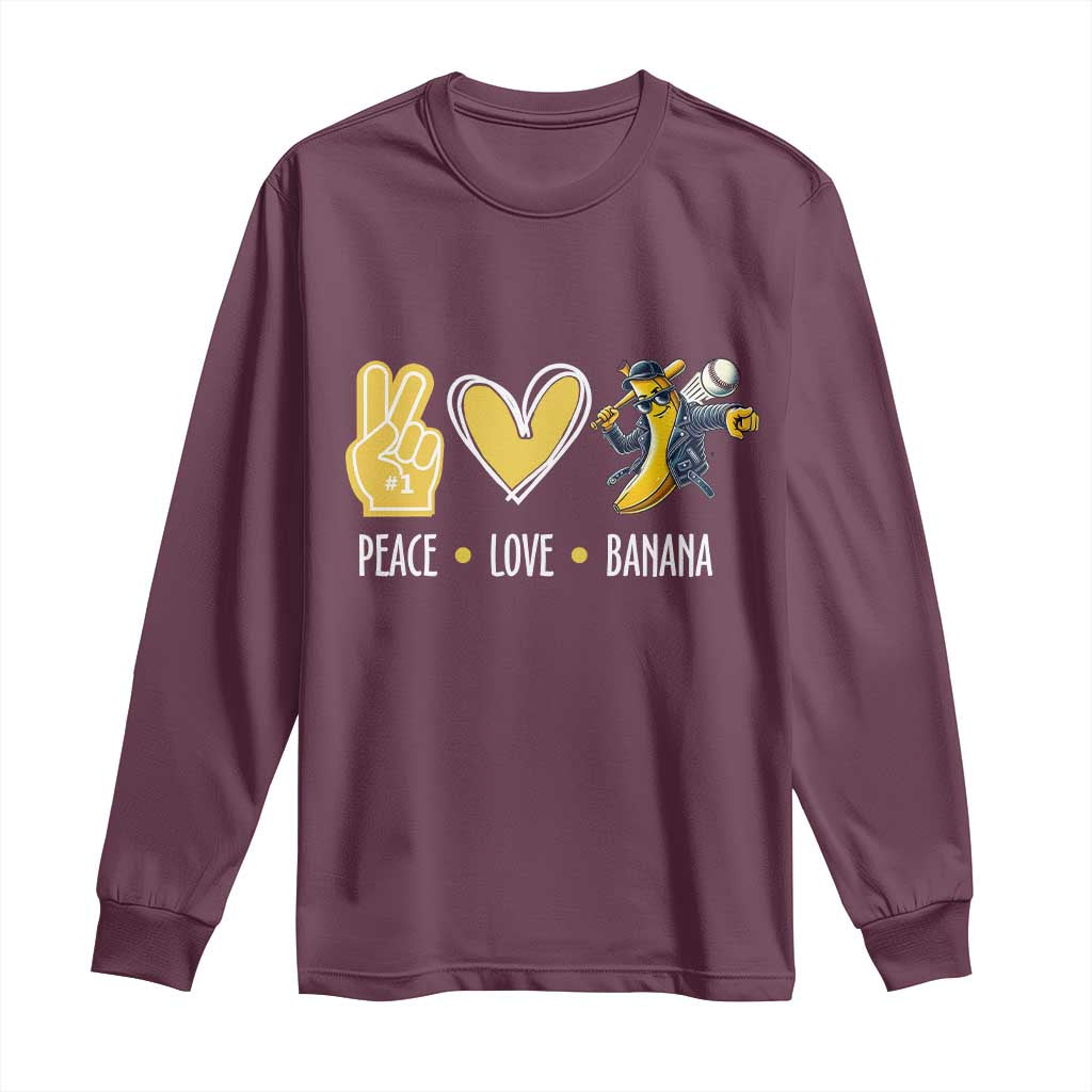 Funny Peace Love Banana Long Sleeve Shirt Cute Banana Peace Sign Heart TS11 Maroon Print Your Wear