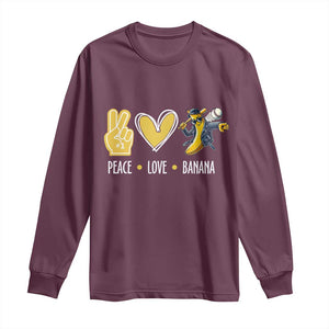 Funny Peace Love Banana Long Sleeve Shirt Cute Banana Peace Sign Heart TS11 Maroon Print Your Wear