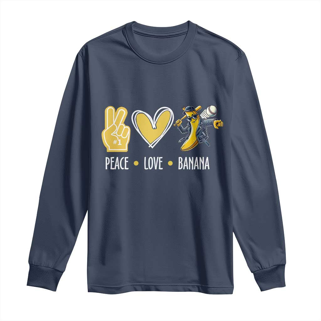 Funny Peace Love Banana Long Sleeve Shirt Cute Banana Peace Sign Heart TS11 Navy Print Your Wear