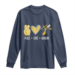 Funny Peace Love Banana Long Sleeve Shirt Cute Banana Peace Sign Heart TS11 Navy Print Your Wear